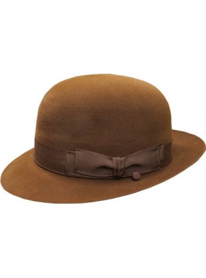 Open Crown Fedora Hat - Mid Brown